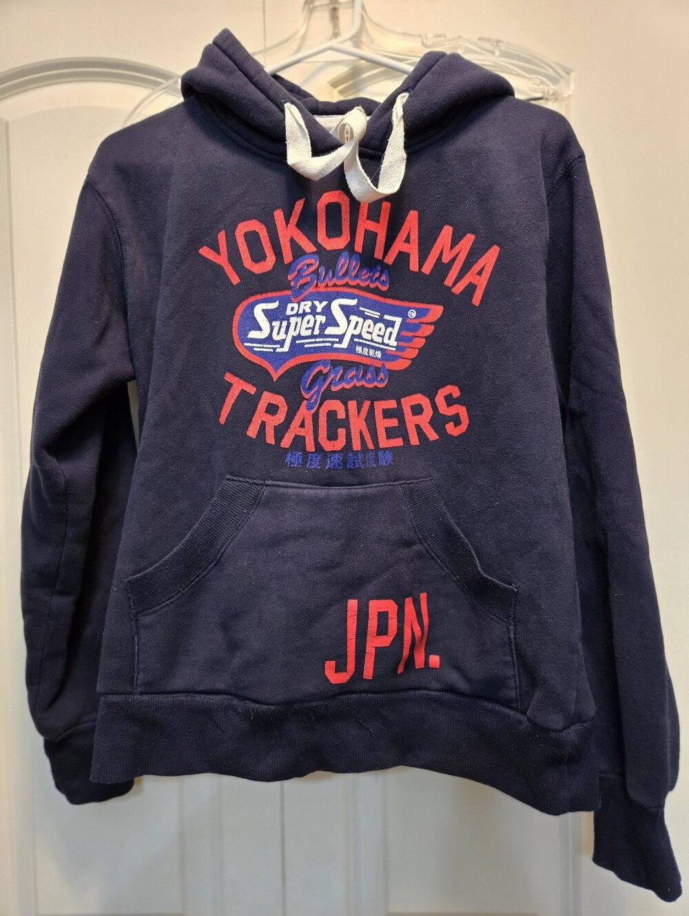 Super Dry Kid's Navy Graphic Hoodie with Red Accents